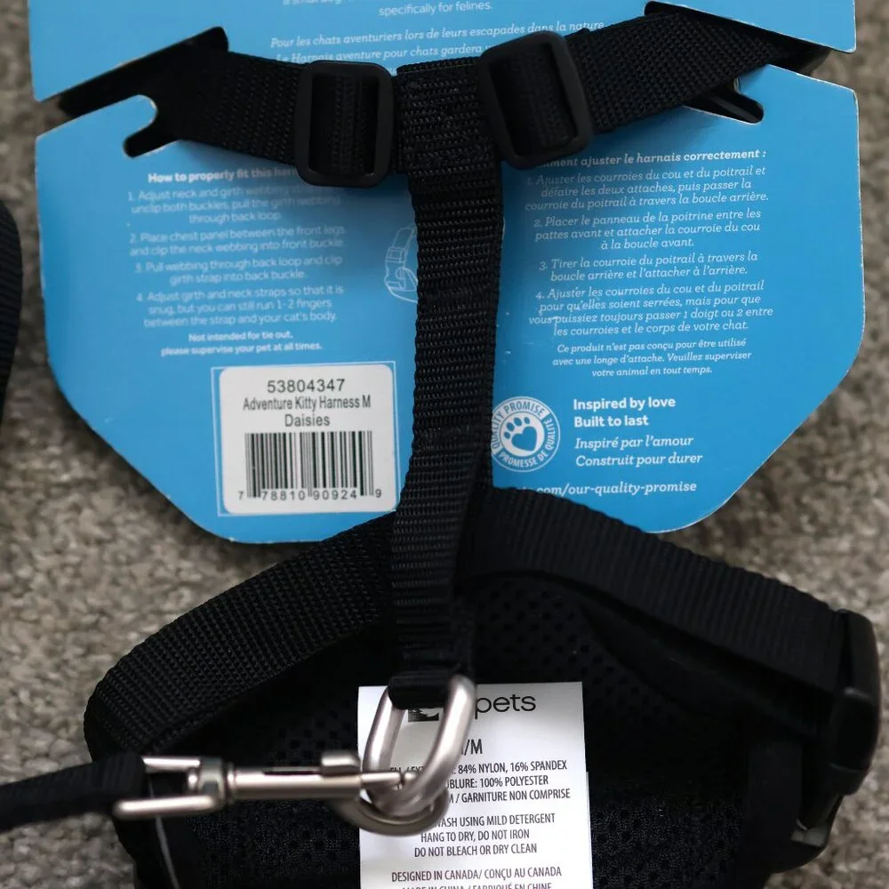 RC Pets Adventure Kitty Harness – Black, Medium, Floral Design – Cat / Small Pet